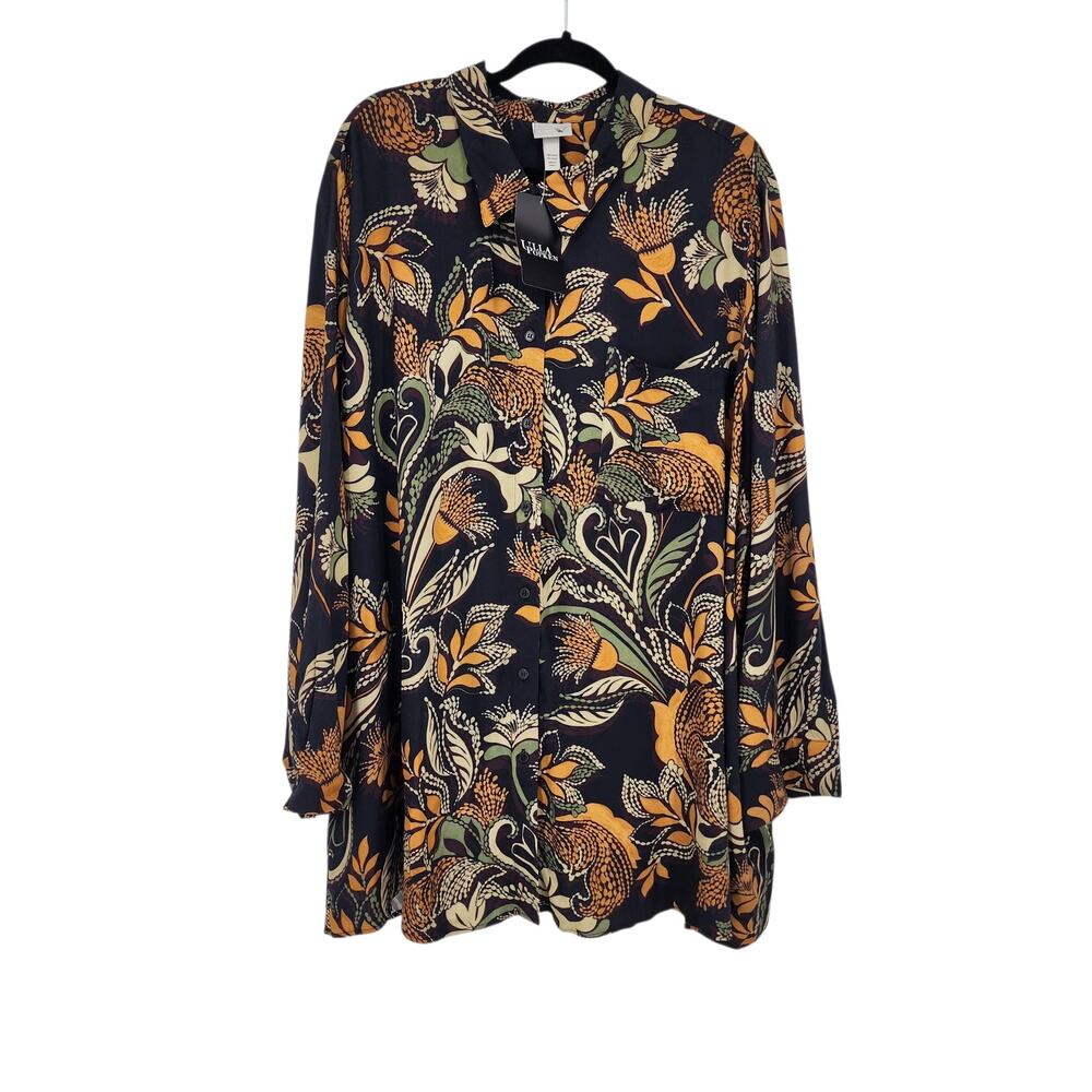 Ulla Popkin Von Laden All Over Print Long Sleeve Button Front Blouse Size 32/34